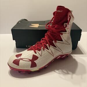 NEW Under Armour Men's Football Cleats Red/White Sz 11 Highlight MC- Box Damaged